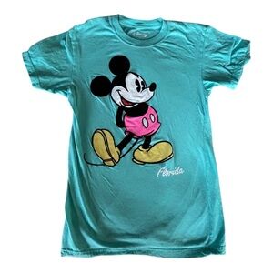 Disney Mickey Mouse Women's Small Turquoise Graphic Tee, Velvet Mickey Body